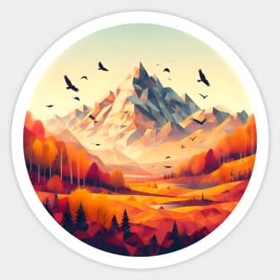 Autumn Forest with Low Poly Mountain Sticker